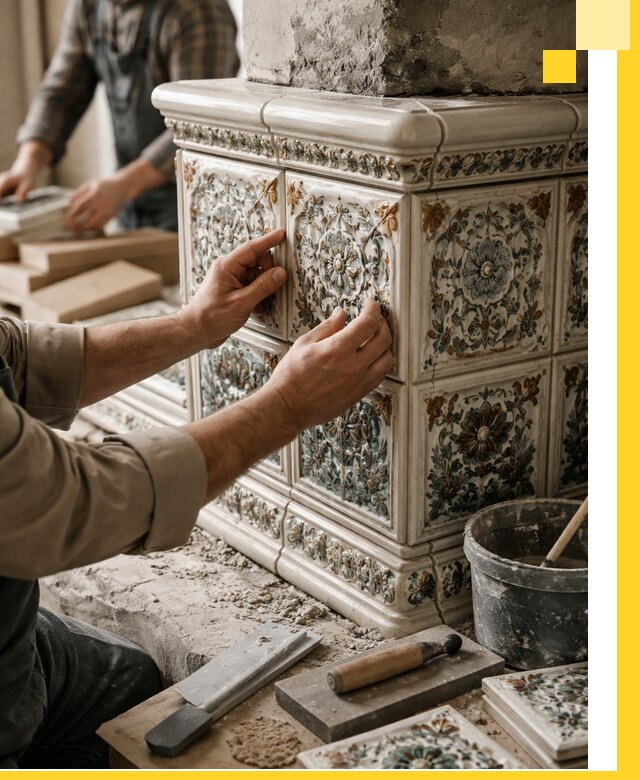 Изразцовые камины под ключ в Сибае: проект и монтаж