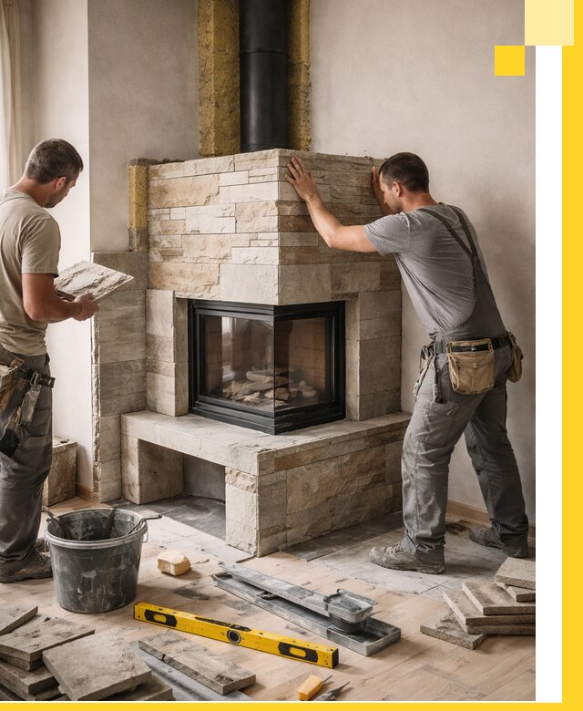 Угловые камины под ключ проект, монтаж и отделка в Сибае