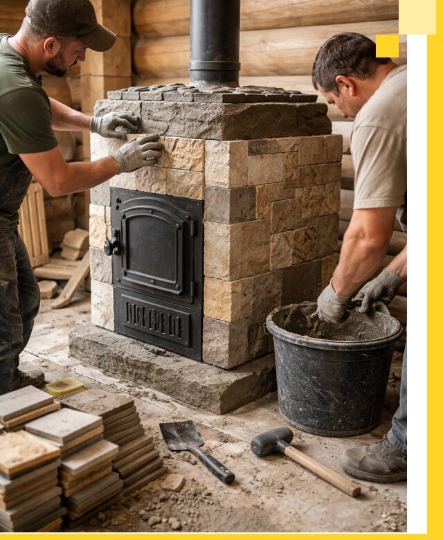 Облицовка банной печи под ключ в Сибае: камень и плитка