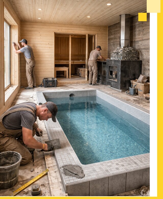 Проект бани с бассейном и сауной в Сибае под ключ