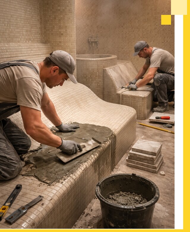 Лежаки для хамама под ключ в Сибае, проект и монтаж