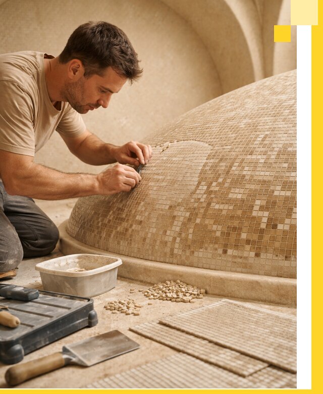 Профессиональная укладка мозаики для хамама под ключ в Сибае